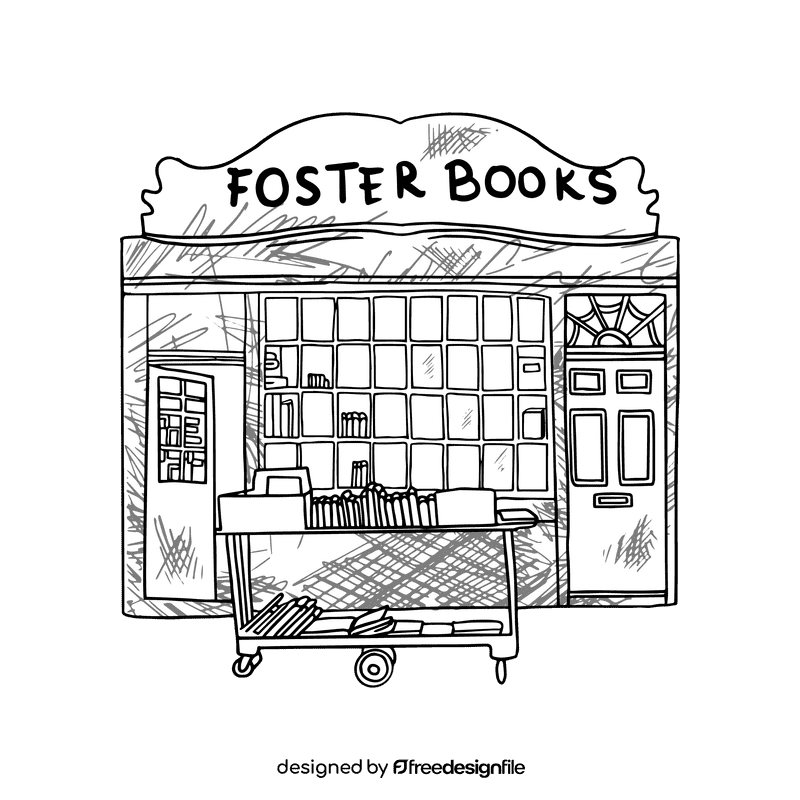 Grocery store Foster books black and white clipart