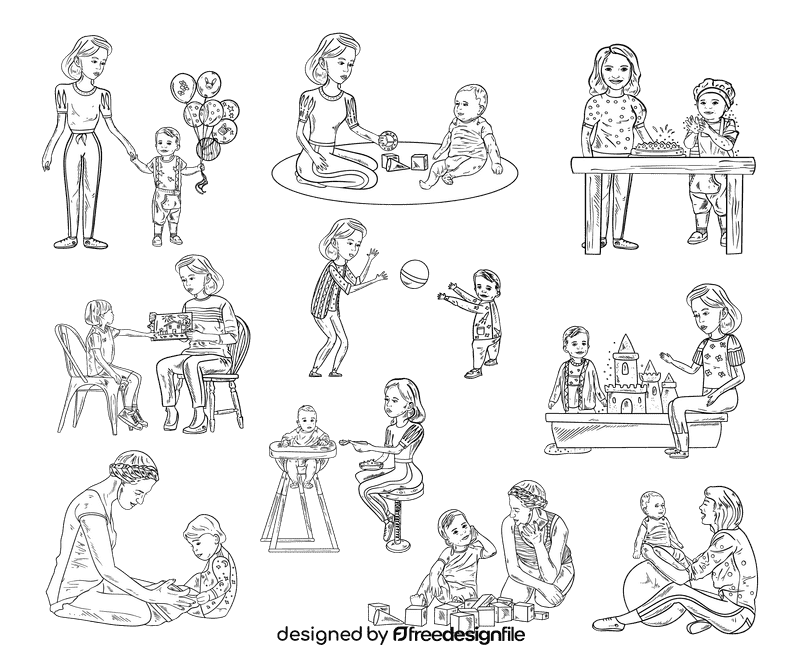 Babysitter black and white vector