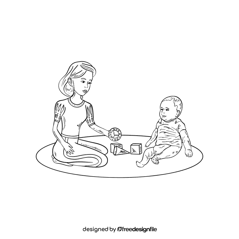 Babysitter black and white clipart