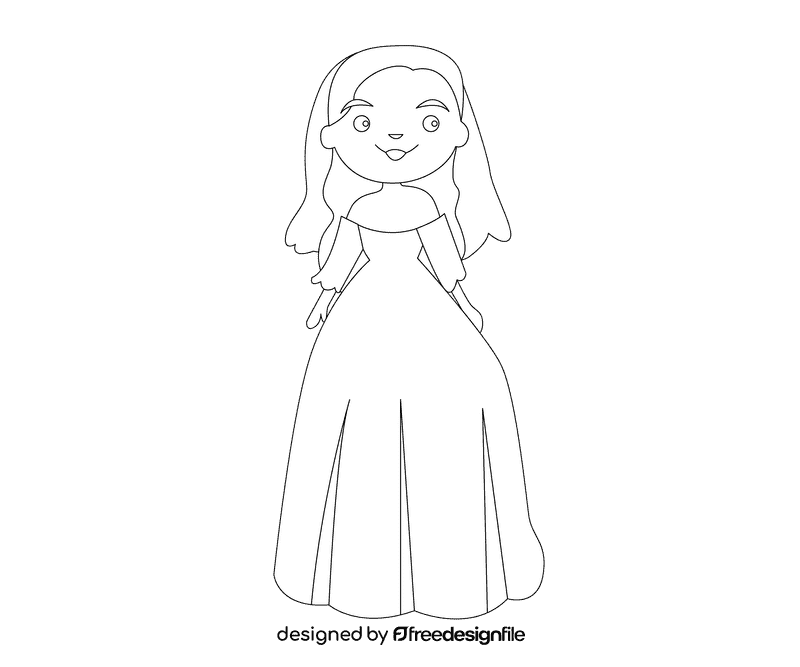 Bride brunette black and white clipart