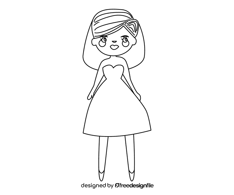 Bride in short dress black and white clipart