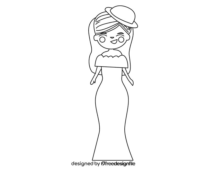 Bride with hat black and white clipart