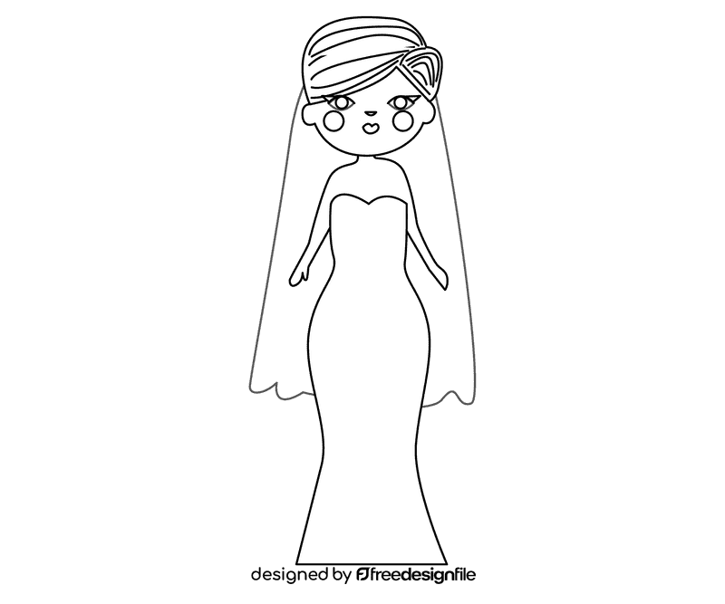 Bride with pink hair black and white clipart