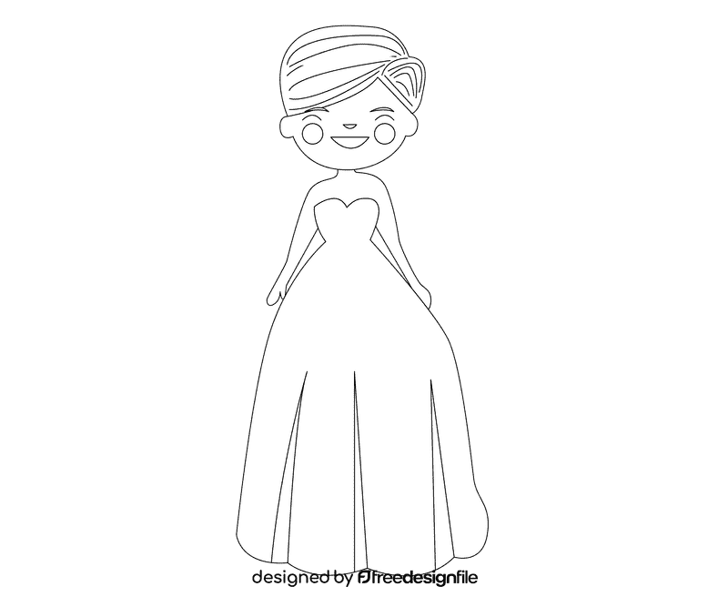 Brown haired bride black and white clipart