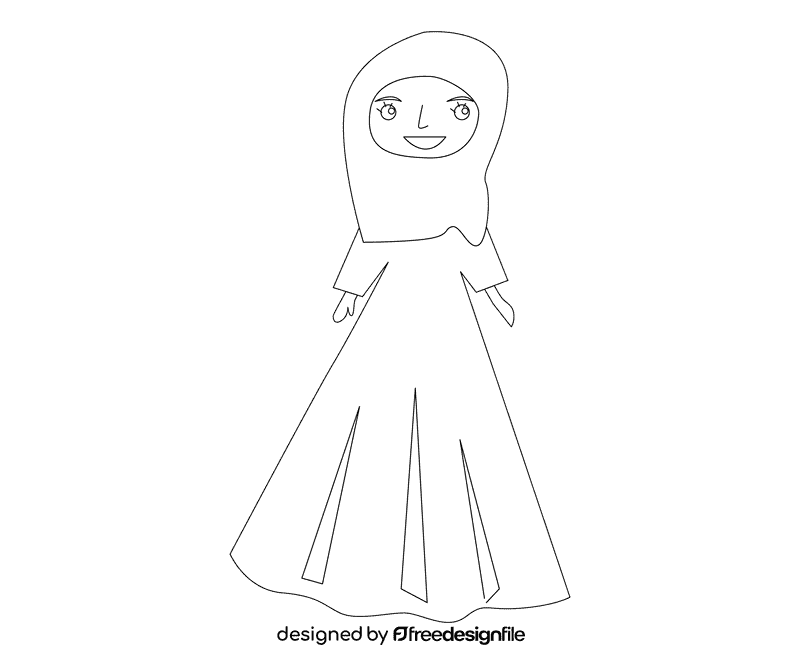 Muslim bride black and white clipart