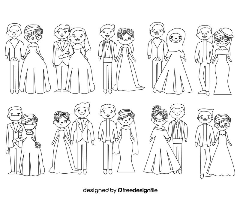 Brides and grooms black and white vector