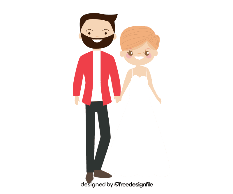 Blonde bride and groom in a red jacket clipart