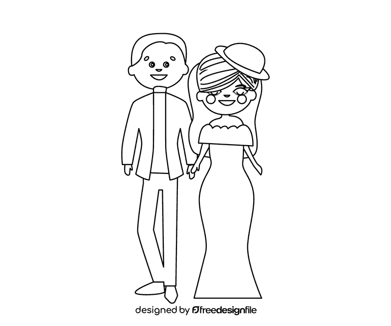 Bride and groom in pink black and white clipart