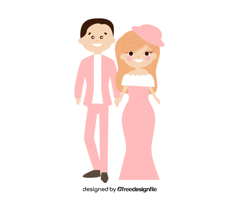 Bride and groom in pink clipart