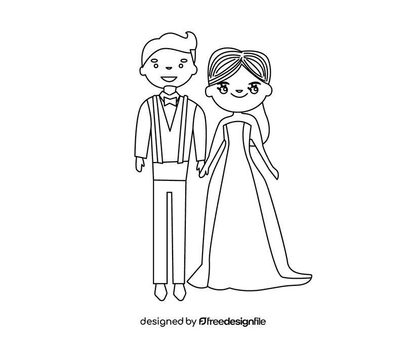 Bride and groom in red black and white clipart