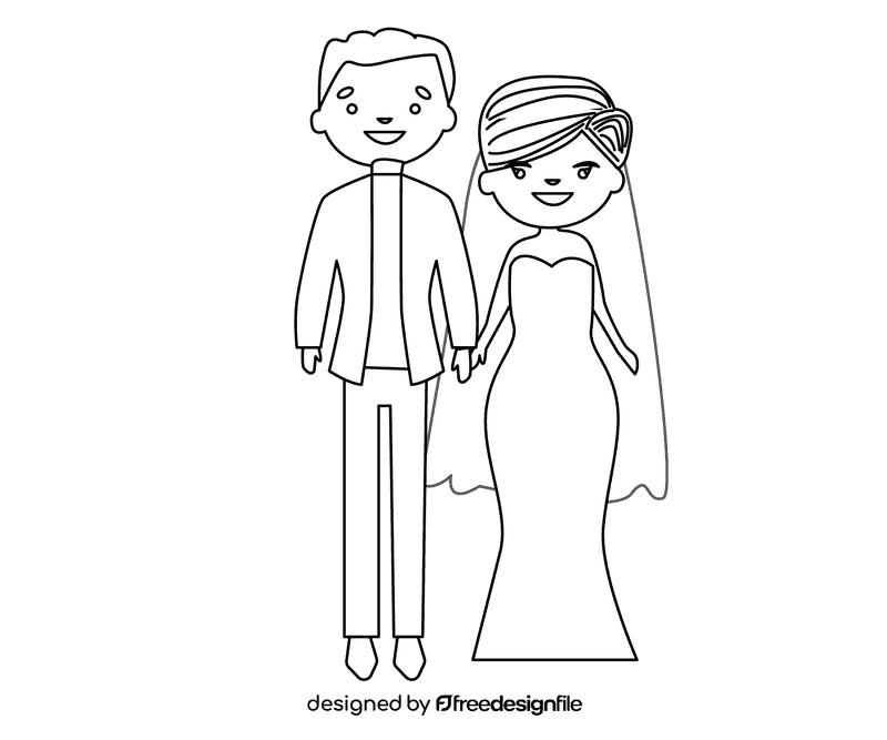Bride and groom mulattos black and white clipart