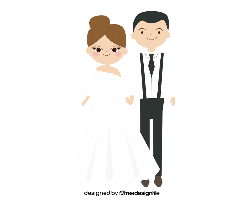 Bride with bun and groom in suspenders clipart