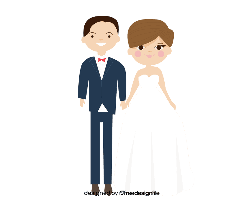 Groom in a blue suit and a brown haired bride clipart