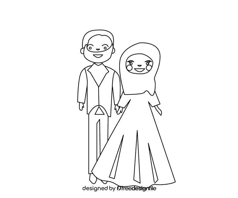 Groom with beard and bride muslim black and white clipart
