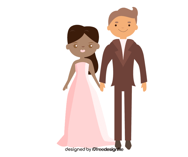 Grooms in brown suit and mulatto bride clipart