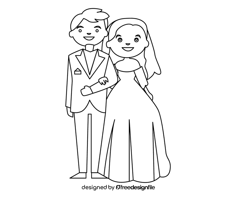 The bride and groom hold hands black and white clipart