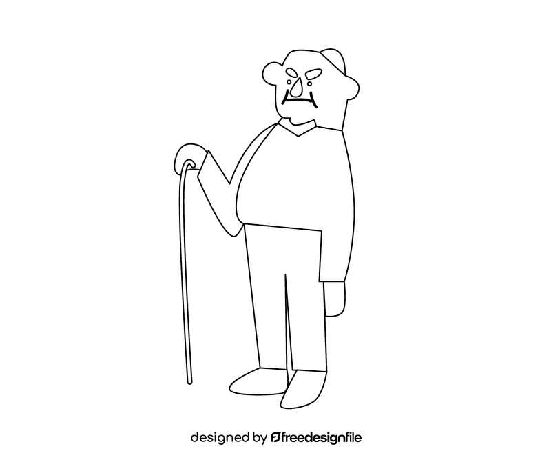 Grandfather in a blue sweater with a stick black and white clipart