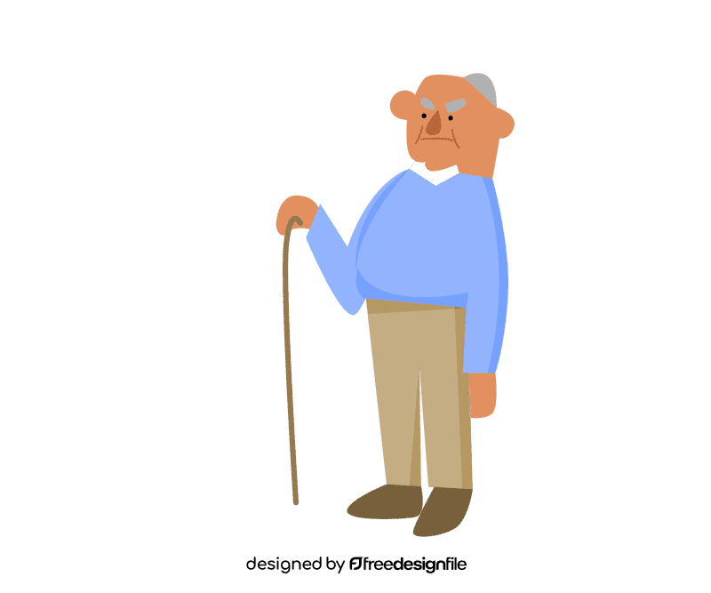 Grandfather in a blue sweater with a stick clipart