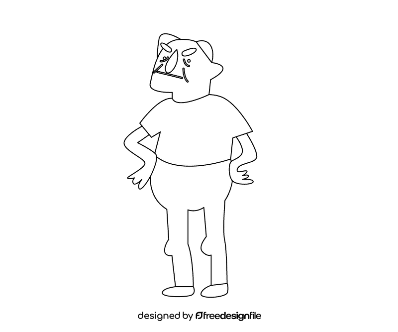 Grandfather in a gray t shirt black and white clipart
