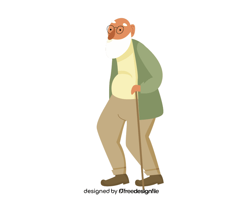 Grandfather in a green sweater with a stick clipart