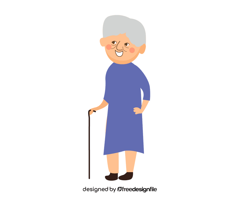 Grandmother in a blue dress with a stick clipart