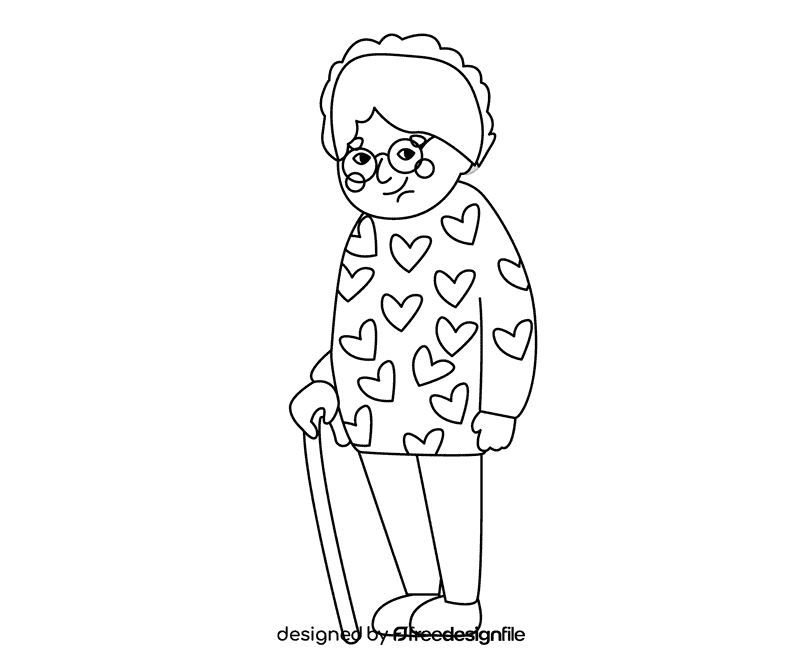 Grandmother in a sweater with hearts black and white clipart