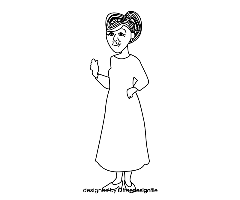 Grandmother in a yellow dress black and white clipart