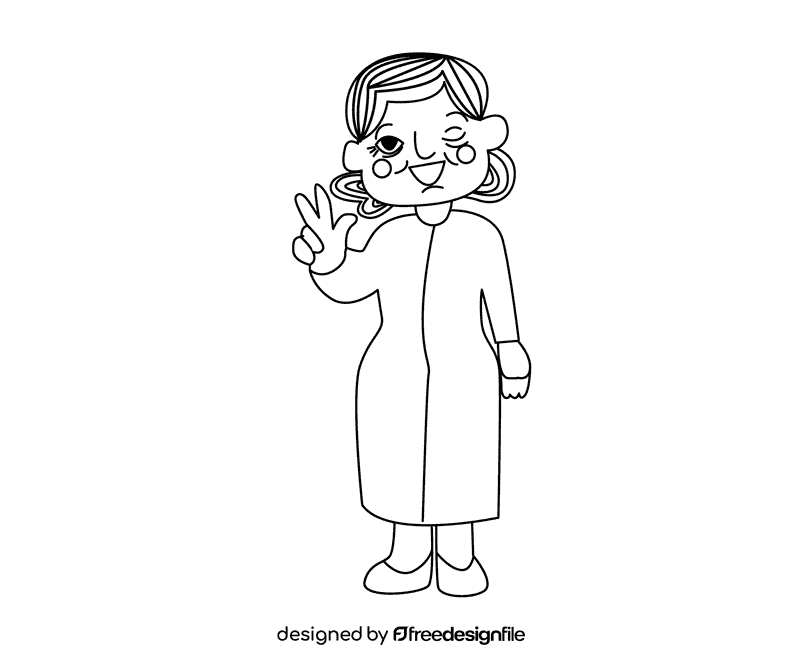 Grandmother in blue dress black and white clipart