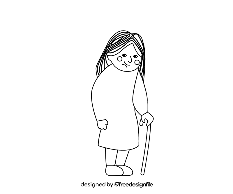 Grandmother in green dress black and white clipart