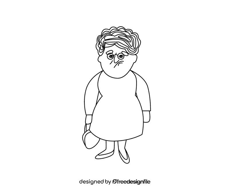 Grandmother in red dress black and white clipart