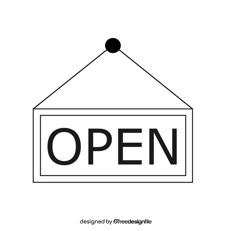 Open sign drawing black and white clipart