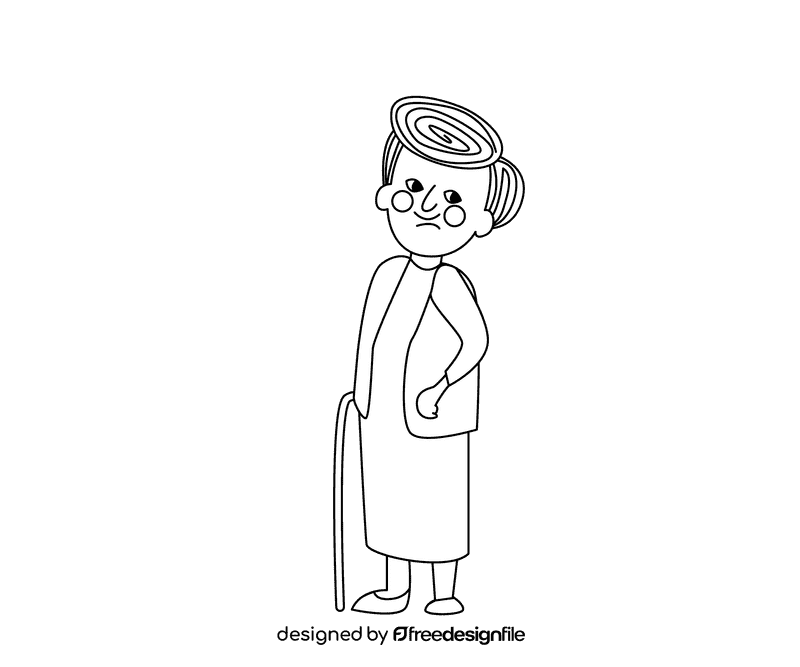 Granny in brown dress black and white clipart