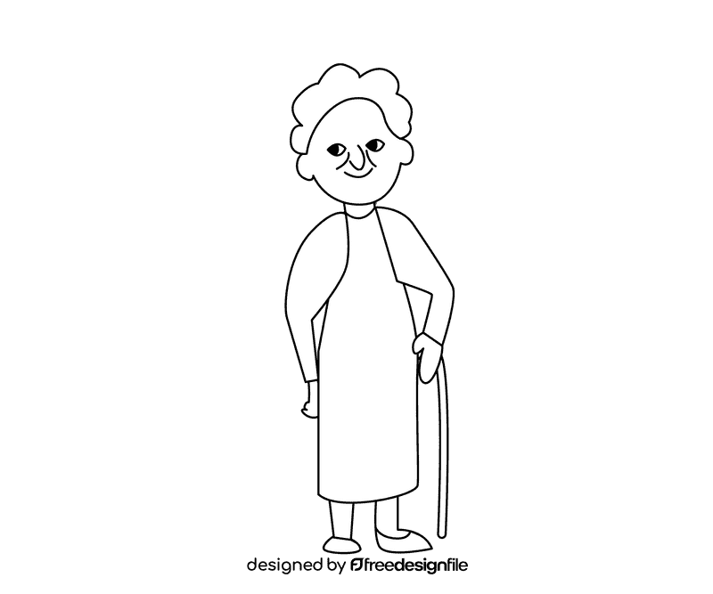 Granny in purple dress black and white clipart