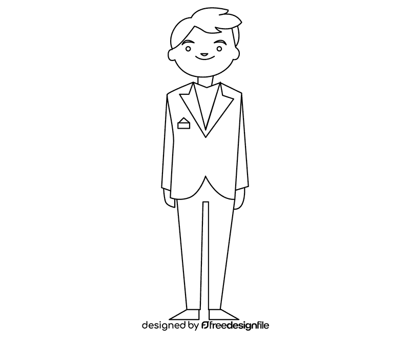 Groom in a brown suit with a scarf in his pocket black and white clipart