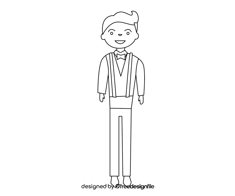 Groom in red suspenders black and white clipart