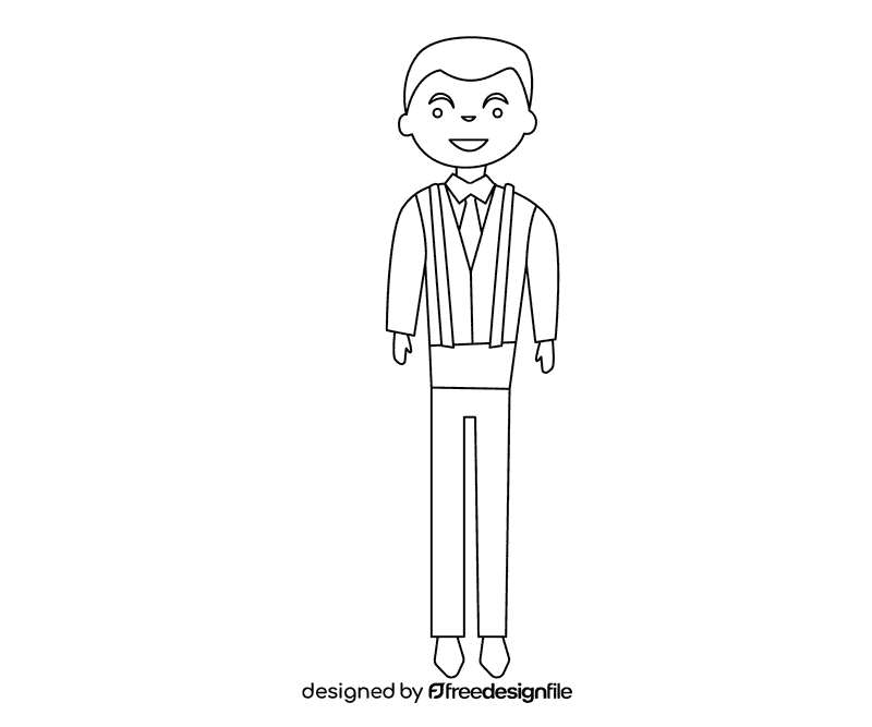 Groom wearing black suspenders black and white clipart