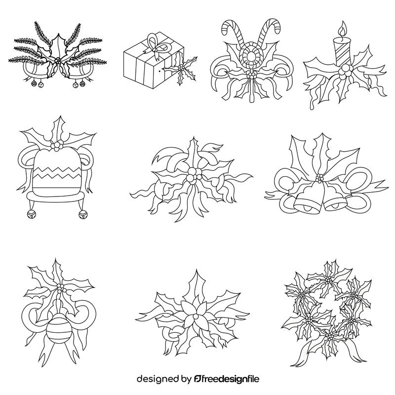 Christmas holly set black and white vector