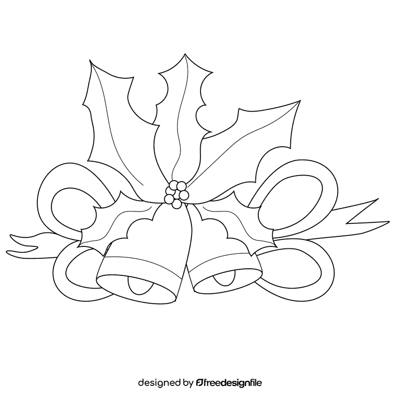 Christmas holly bells black and white clipart