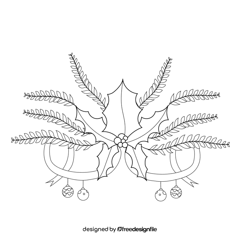 Christmas holly decoration black and white clipart