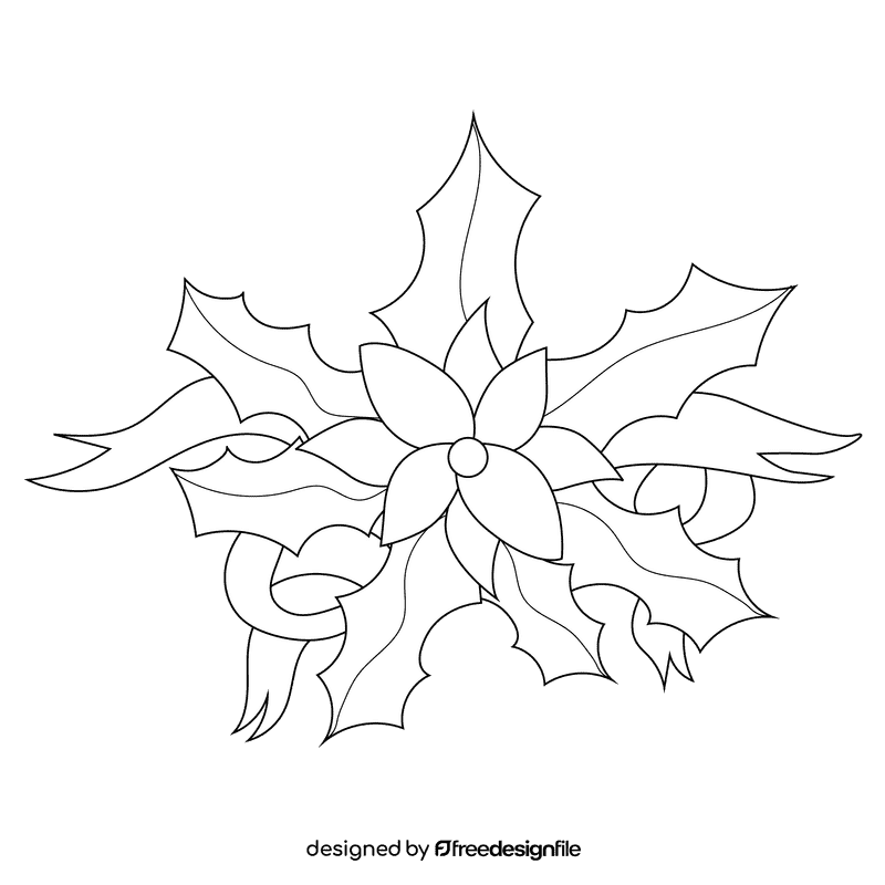 Christmas holly flower black and white clipart