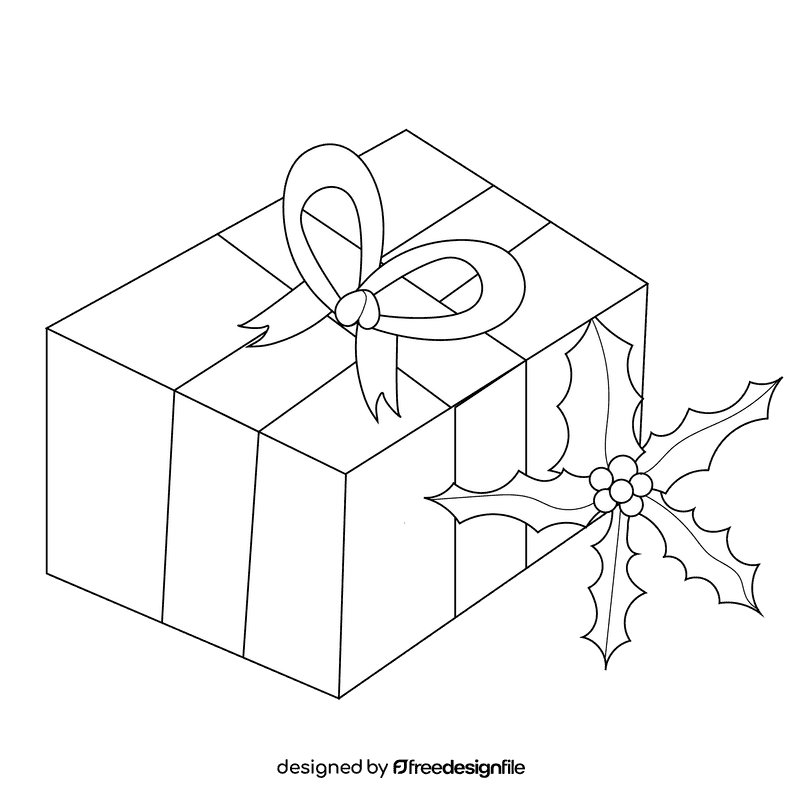Christmas holly gift black and white clipart
