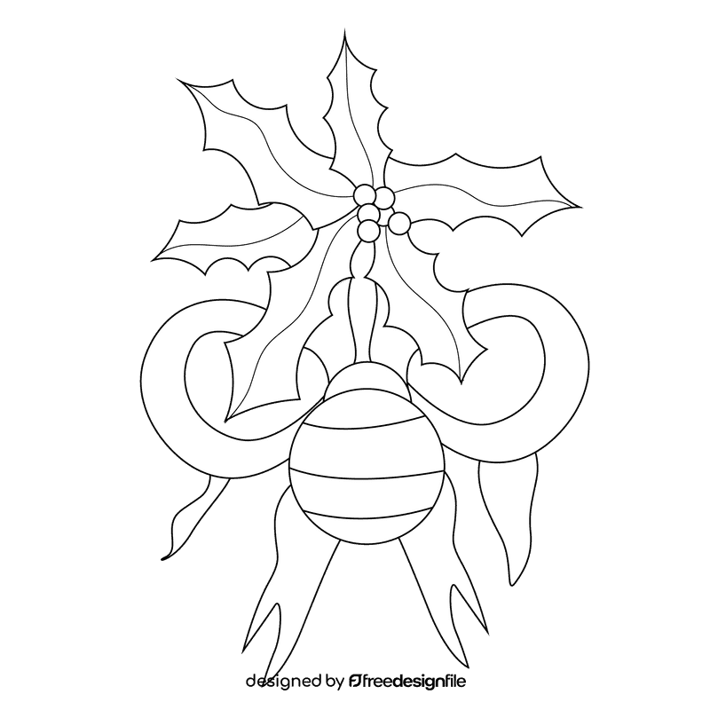 Christmas holly ornament black and white clipart