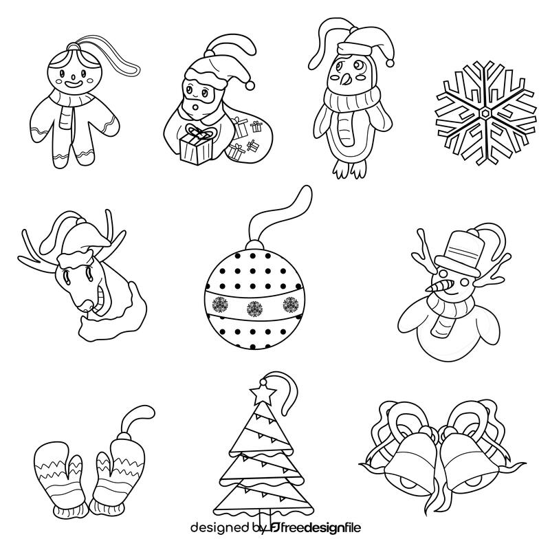 Christmas ornament set black and white vector