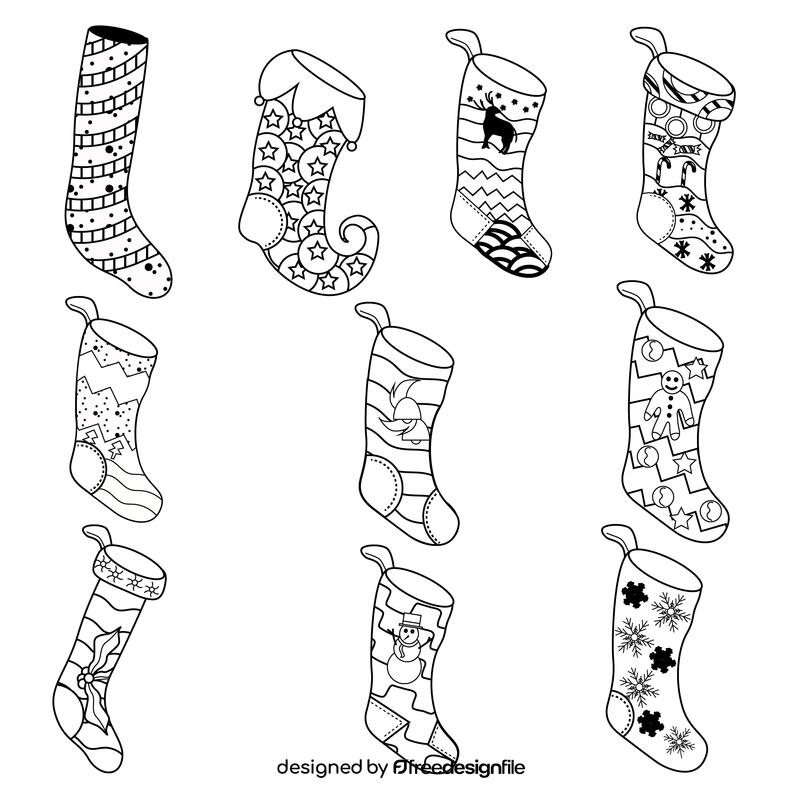 Christmas stocking set black and white vector