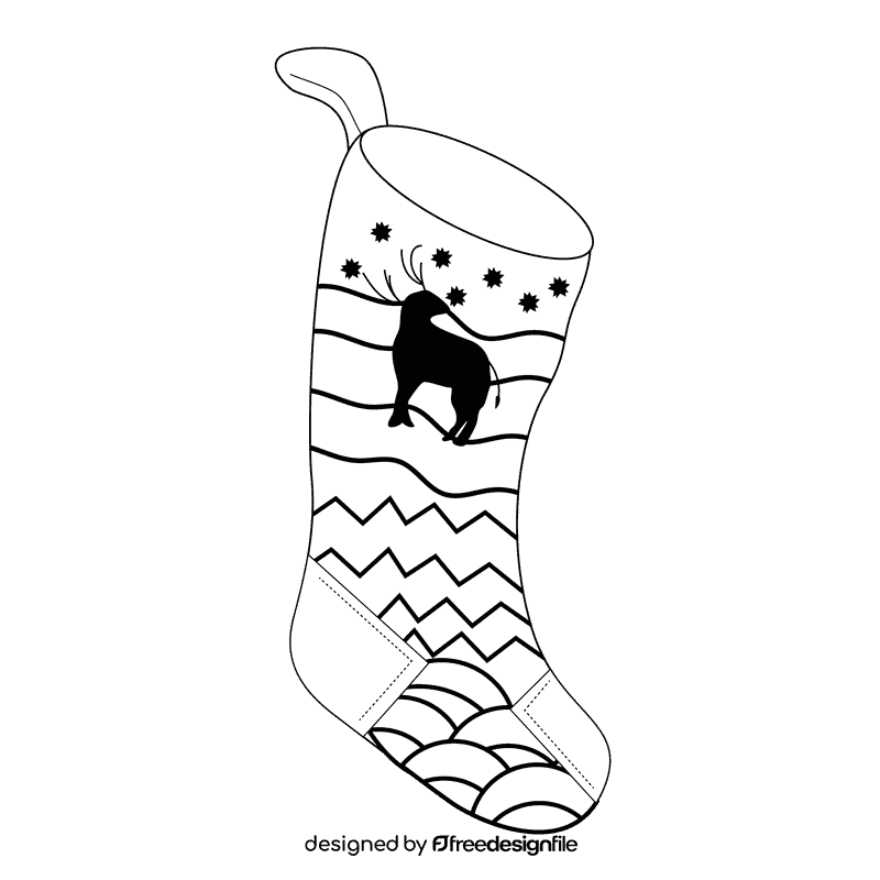 Christmas stocking deer black and white clipart