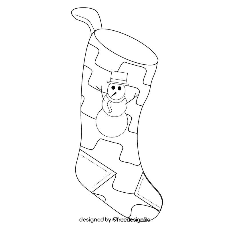 Christmas stocking snowman black and white clipart