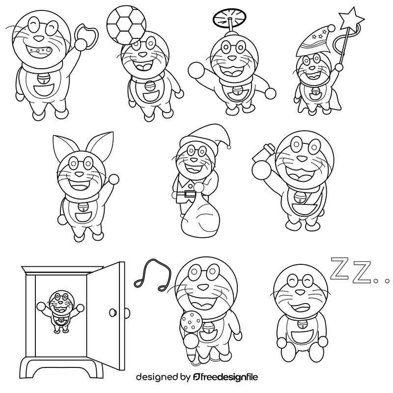 Doraemon set black and white vector