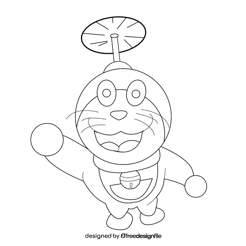 Doraemon flying black and white clipart