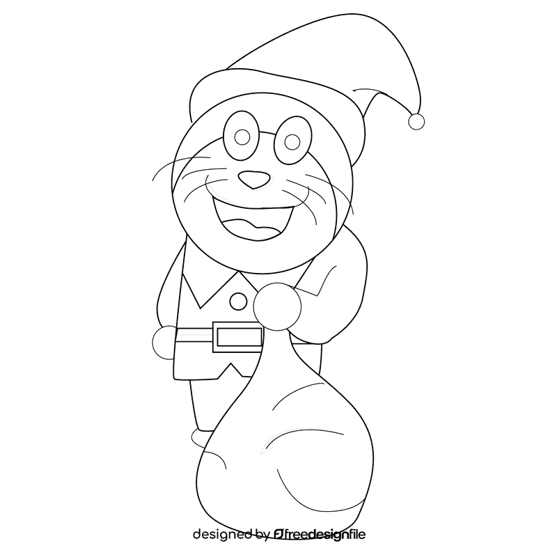 Doraemon santa black and white clipart