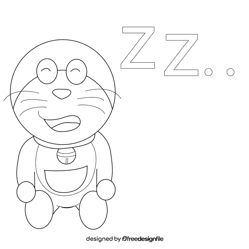 Doraemon sleep black and white clipart
